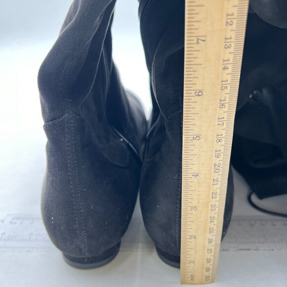 Women's Suede Over The Knee High Boots Low Flat Heel Thigh High Boots Black - Picture 4 of 6